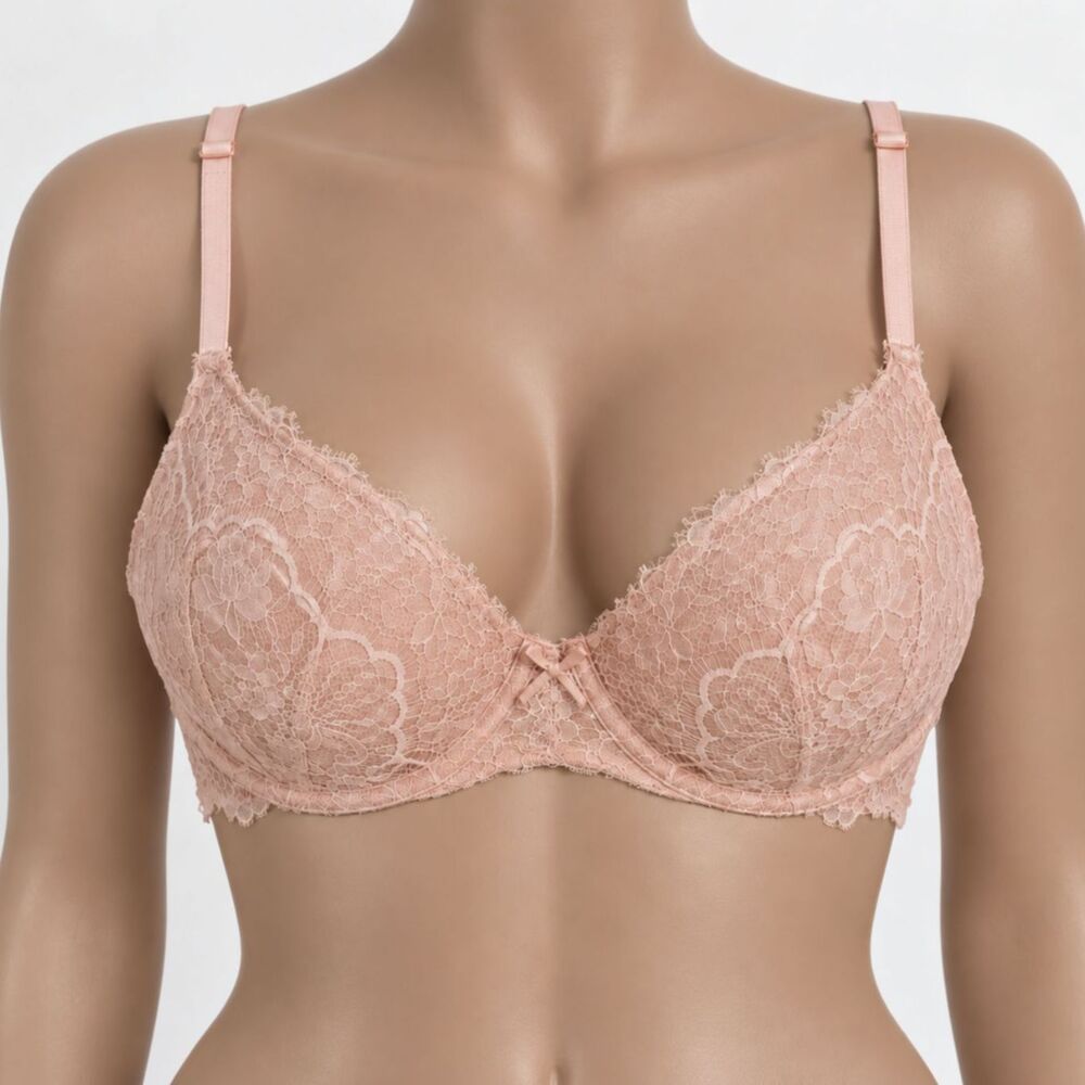 Victoria’s Secret Pink Nude Lace Bra 36B Floral Underwire